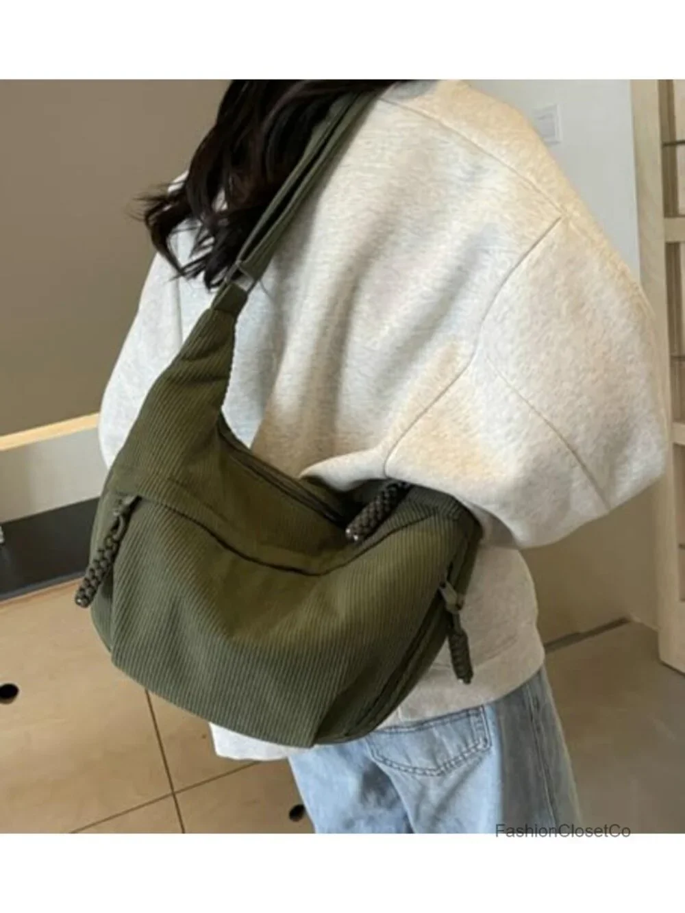 Retro Nylon Canvas Corduroy Hobo Crossbody Bag Crescent Shoulder Bag Slouchy